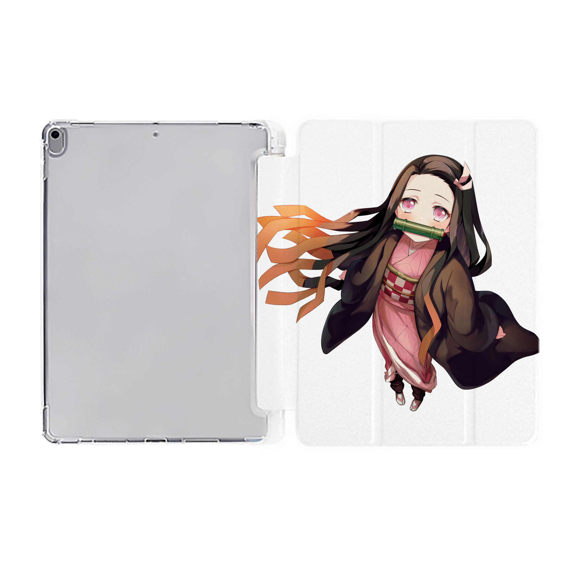 （画像用） 鬼滅の刃（きめつのやいば）竈門 禰󠄀豆子／かまど ねずこ Kamado Nezuko IPad ケース ペン収納付き 三つ折りスタンド PUレザー×シリコン 対応機種9.5/10.5/10.9インチ